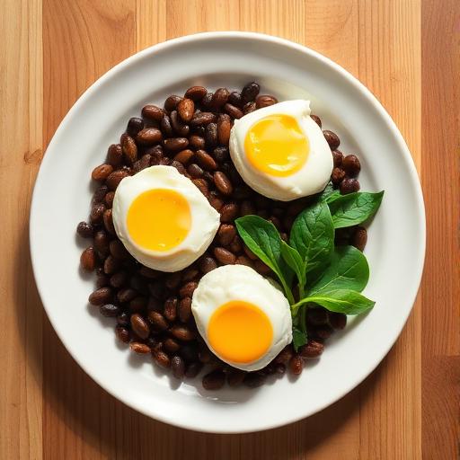 Frijoles con huevos y espinacas